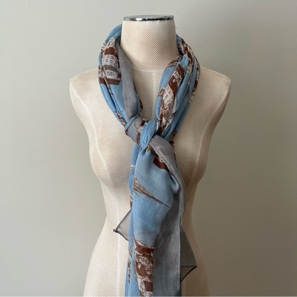 Accessories - Light Blue & Brown Scenic Print Women's Scarf by